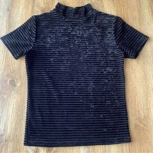 Vintage Velvet Mesh Mock Neck 90s Black Shirt